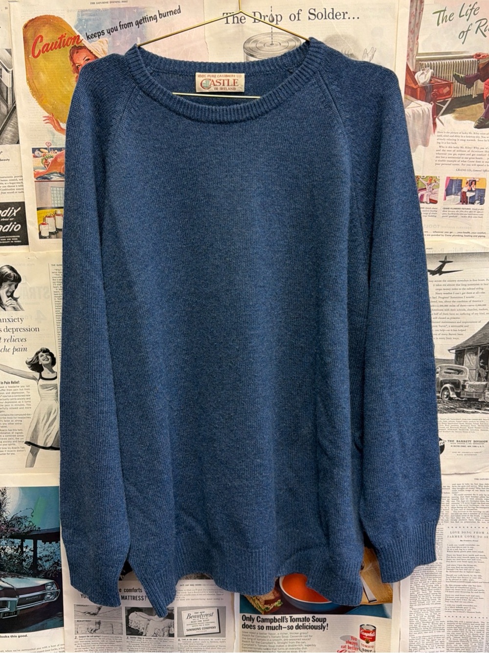 Vintage Castle of Ireland Men's Crewneck 100% Cashmere Sweater Size 48-XL